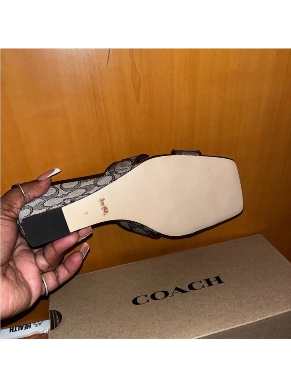 Coach Brown Signature Canvas Wedge Sandals - Picture 6 of 6